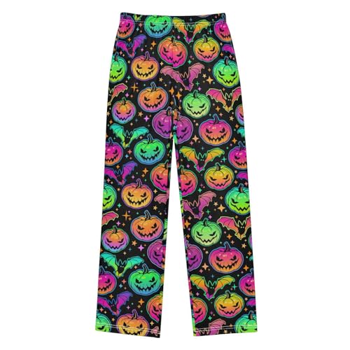 Galaxy Pumpkin Bat Boys Long Pants Soft Trousers Elastic Waist Kids Lounge Bottoms with Pockets S-XL