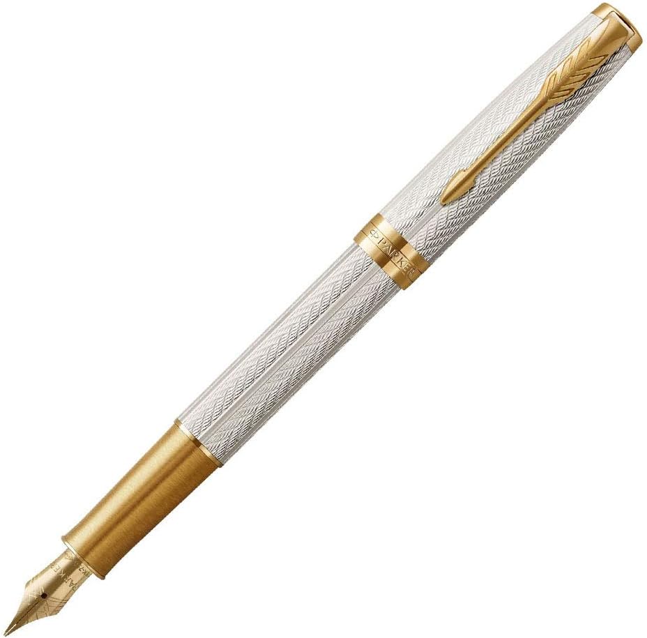 Parker Sonnet Fougère Fountain Pen Sterling Silver 18 Carat g.C. M Black