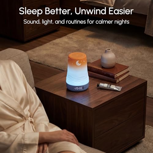 Image of Mewaii White Noise Sound Machine Baby & Adult, 100 Soothing Sounds, AI Cry Detection, App Control, 360 RGB Night Light, Sleep Routine Builder, Alarm Clock for Home Nursery Travel Baby Essentials Gift