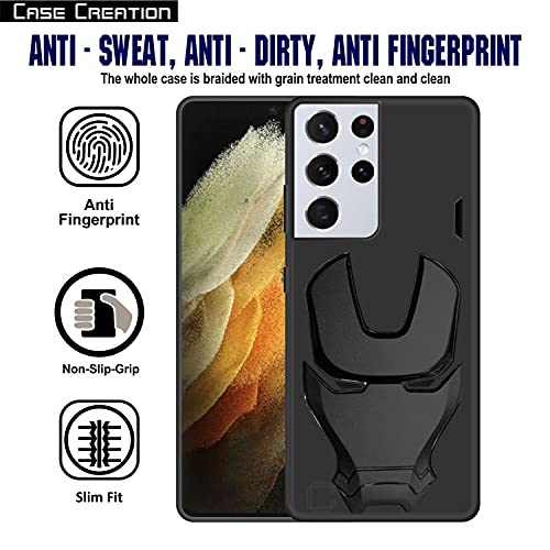 Image of COVERLY Official 3D Touch Feel Trending Real Hero Avengers Logo Mask Soft Rugged Grip TPU Iron Man Super Power Cartoon Movie Silicone Matte Strong Back Cover for Samsung Galaxy S21 Ultra -Black