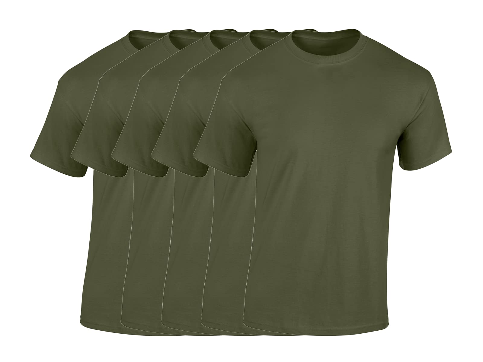 COOZO Mens Heavy Cotton Pack of 5 T-Shirts - Military Green - 2XL