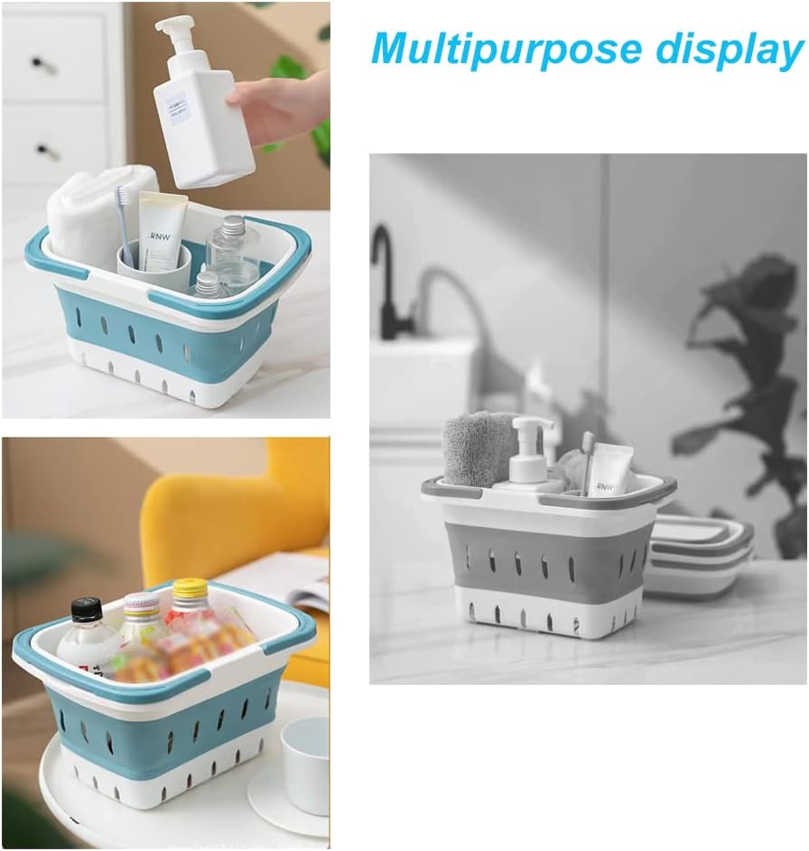 4 Pack Collapsible Plastic Shower Caddy Basket with Handles, Box Storage Organizer Laundry Bin for Bathroom, Kitchen, Dorm,Gym