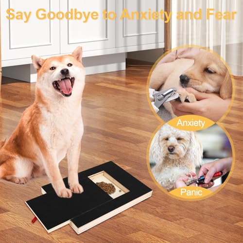 Kratzbrett für Hunde mit Leckerlibox und Krallenschleifer - 1 Ersatzblatt Schleifpapier für Nagelpflege bei Hunden