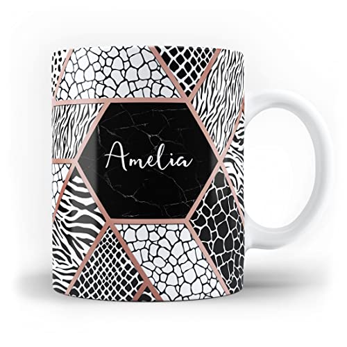 Image of iCaseDesigner Personalised Animal Print Custom Name Mug - 1. Rose Gold Polygon Safari Skin