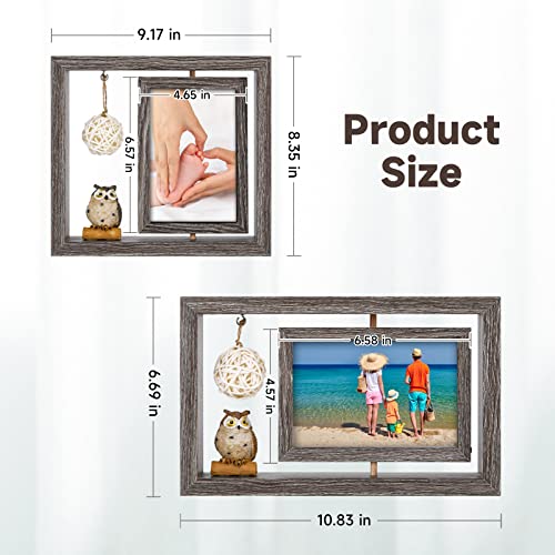 Grabado Owl Remembrance Picture Frame, 4X6 Rustic Rotating Diy Floating Photo Frames, Double Sided Display Spinning High Definition Photo Frame For Tabletop Or Desktop Display，Gift (Horizontal) #TOP5