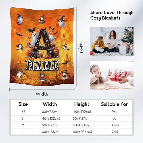 Halloween Blanket - Personalized Pumpkin Blankets Gifts for Kids - Fuzzy Comfy Flannel Initial Throw for Sofa Couch Bed