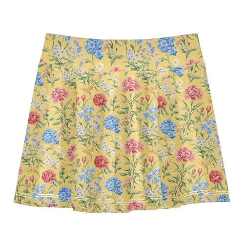 Florals Carnation Flowy Girls Athletic Skirt with Built in Shorts Cheerleading Skirts with Pockets Little Girls Golf Skirts Green