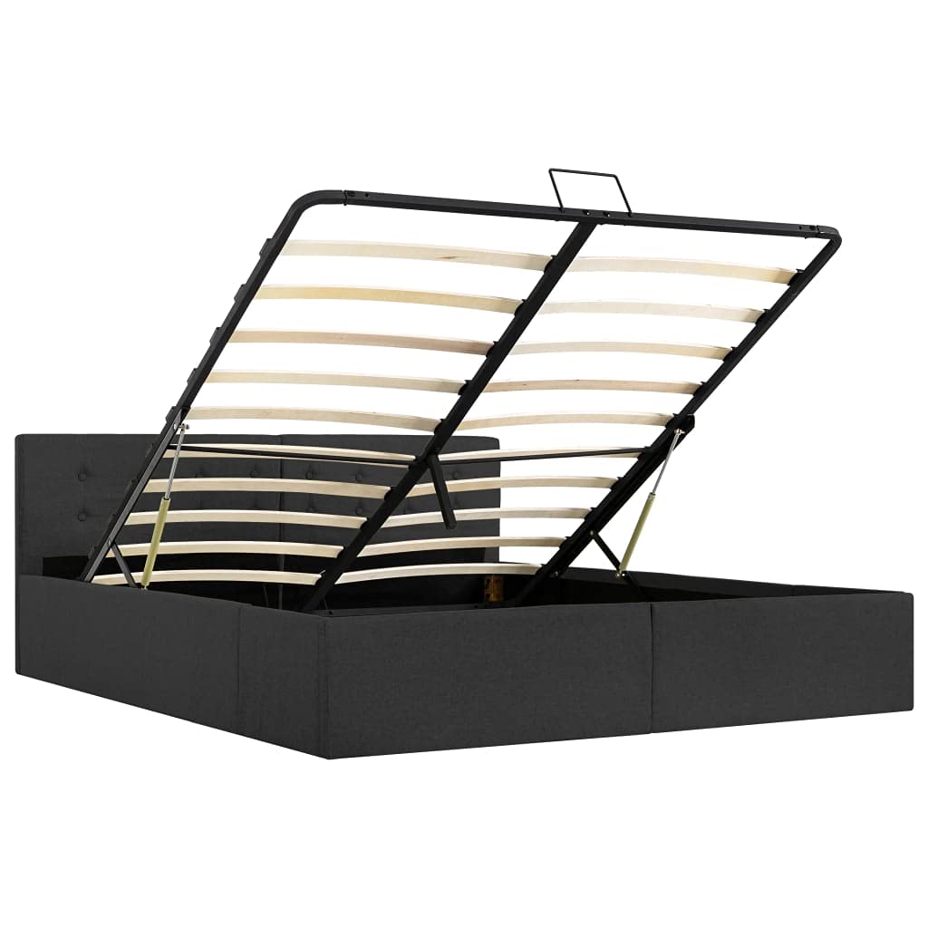 LAPOOH Lit coffre hydraulique LED, lit rabattable horizontal, canapés, base de lit, tissu gris foncé 160 x 200 cm