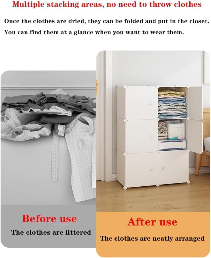 Image of 8-Door Kids Plastic Wardrobe for Clothes | Baby Almirah Plastic Cupboard for Storage | Collapsible Foldable Kids Cupboard Organizer with Shelves for Toys & Clothing (HJ1 - White, 6-Door)