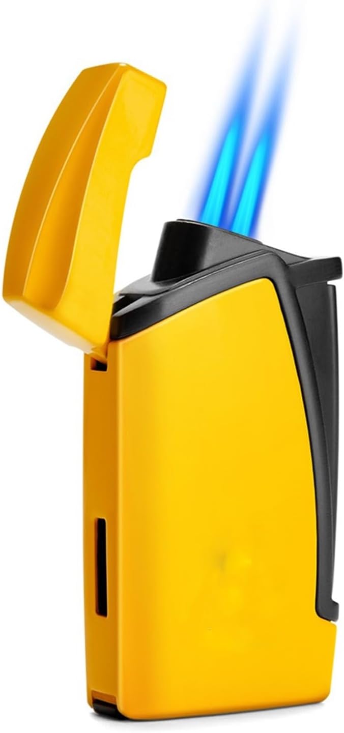 Portable Multifunctional Lighter, Metal Material Butane Filling, Outdoor Super Windproof, Adjustable Flame, Suitable for Gift Candles, Camping, etc.(Yellow)