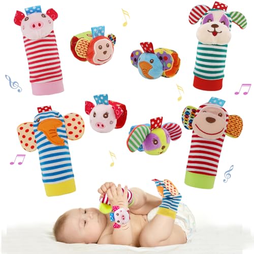 Image of LAMMAZ Baby Soft Rattle, Baby Infant Wrists Rattle and Foot Rattles Finders Socks Set Developmental Soft Toys for Newborn