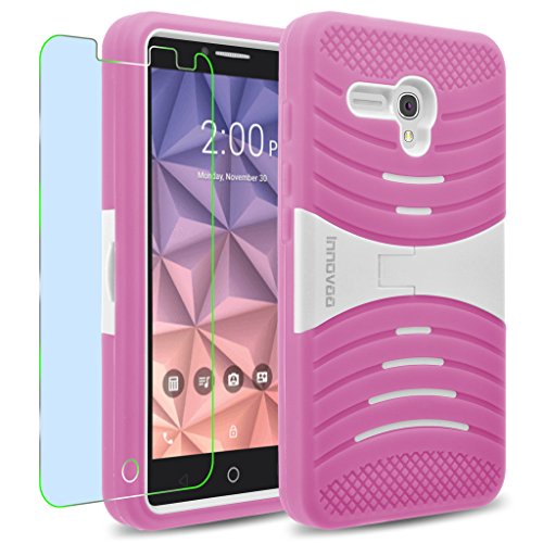 Alcatel OneTouch Fierce XL Case, INNOVAA Turbulent Heavy Duty Shockproof Kickstand Dual-Layer Rugged Armor Case W/ Free Screen Protector & Touch Screen Stylus Pen - White/Pink