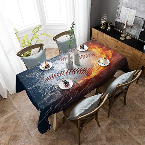 HELLOWINK Rectangle Table Cloths 60x160inch Fire Water Tennis Party Tablecloth Cotton Linens Table Covers for Kitchen Dinning