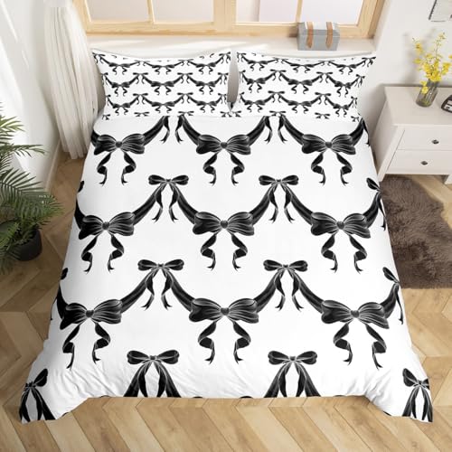 Housse de couette noeuds coquettes noir et blanc parure de lit super king size - 4