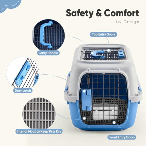 DUMOS 23" Hard-Sided Pet Carrier for Small Pets, 2 Door Cat Carrier - Blue by DUMOS - Image 3
