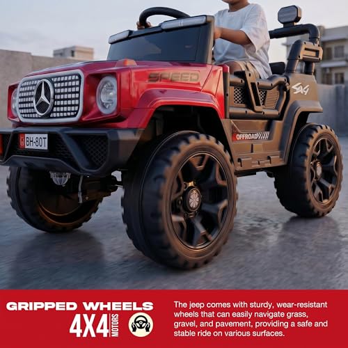 Image of Baybee SpeedRover Baby Battery Operated Jeep for Kids | Ride on Toy Electric Car with 4x4 Motors, Swing Mode, Led Lights & Music | Rechargeable Electric Ride on Toy Car for Kids 2 to 6 Years (Red)