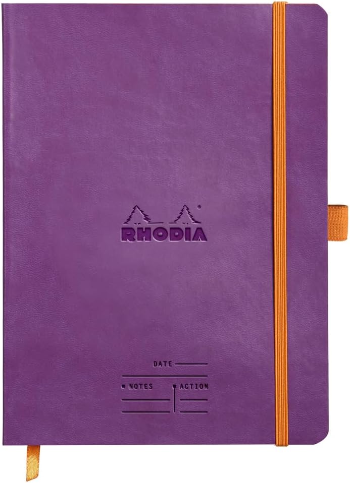 Rhodia 117790C - Soft Notebook Meeting Purple - A5+ - Pre-Printed Date/Notes/Action|160 Detachable Pages - Clairefontaine Paper 90g|Marque-Page, Pencil Holder - Faux Leather Cover - Rhodiarama