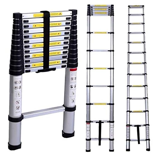 GOBBLER 4.4m (14.5 ft) Portable & Compact Ultra-Stable Aluminium Telescopic Ladder Multipurpose Step Ladder for Home & Outdoor use; 14 Step (GB-TL15)