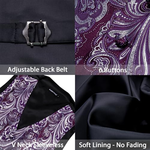 Image of Barry.Wang Men's Suit Vest Tie Bowtie Set Formal Silk Paisley Waistcoat Hanky Cufflinks Lapel Pin Set Wedding Party 7PCS