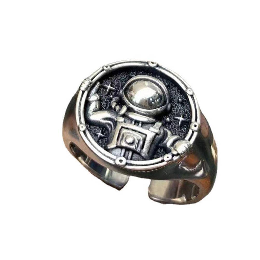 Anello Anello spaziale creativo S925 Argento regalo per amico Stile antico retrò Vecchio hip hop Argento tailandese regolabile