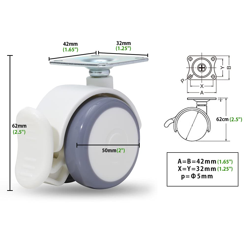 RAVN HAMAN Set van 4 Meubelwielen 50 mm met draadstift 10 mm x 25 mm - Zware wielen met rem tot