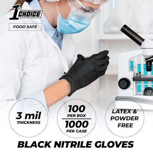 image for 1st Choice Black Nitrile Gloves Box of 100 Large Gloves Disposable Lat