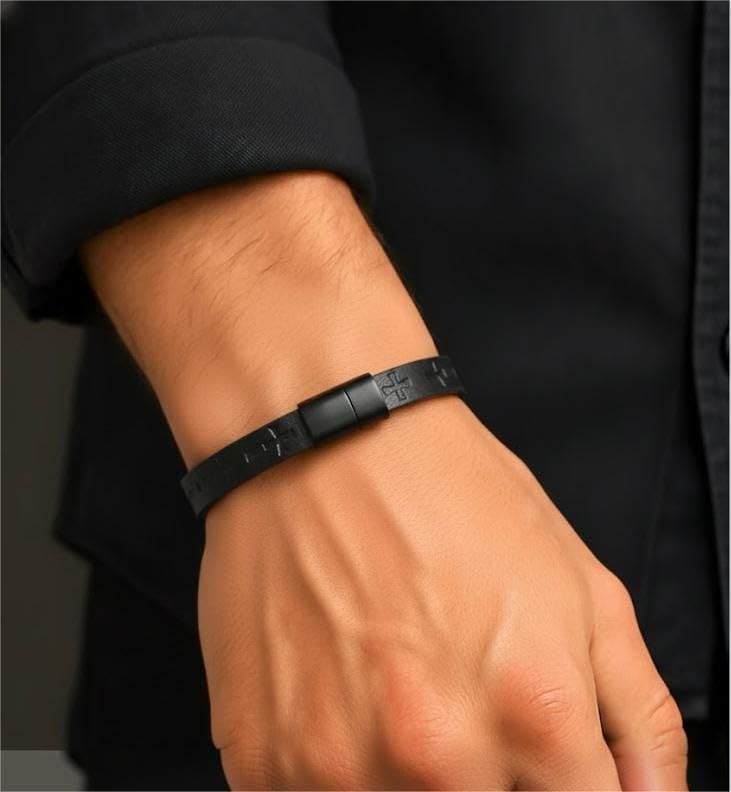 Image of THE MEN THING Leather Bracelet for Men - American Style Genuine Leather Multi-Layer Braided Bracelet with 100% Stainless Steel Magnetic Buckle for Men & Boys (8 inch)