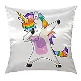 HGOD DESIGNS Unicorn Throw Pillow Case,Unicorn Cute Dabbing Funny Dab Dance Satin Cushion Cover Square Standard Home/Sofa Decorative for Men/Women 18x18 inch Multicolor