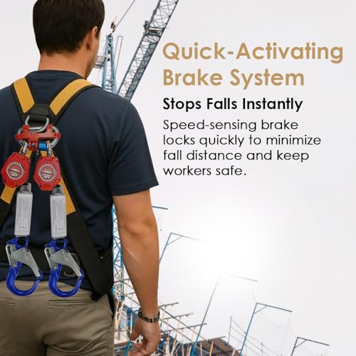 Image of AFP Demon 6 Foot Double Web Leg Self Retracting Lifeline Safety Yoyo, Shock Pack Absorber, Aluminum Rebar Pelican Hook & Aluminum Carabiner Fall Protection Arrest Limiter SRL | OSHA & ANSI Rated