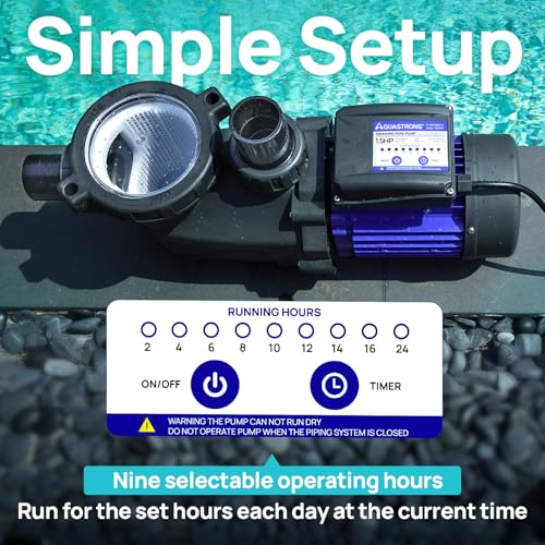Image of Aquastrong 1.5HP In /Above Ground Pool Pump with Timer, 115V, 8100GPH, High Flow, Powerful Self Primming Swimming Pool Pumps with Filter
