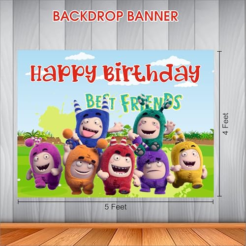 Image of Oddbods Theme Backdrop | Backdrop for Birthday Decoration | Happy Birthday Banner for Decoration (Pack of 1, Multicolor, Size: 5x4 Feet)
