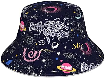 Constellation Bucket Hat Zodiac Cancer Fisherman Hats Summer Travel Double-Side-Wear Sun Caps for Women Men