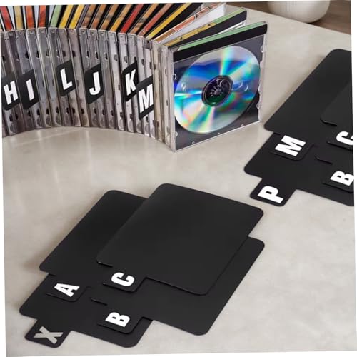 26 divisórias de discos premium, 14,5 x 12 cm, divisórias de disco de vinil pretas com abas do alfab