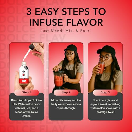Image of Dolce Flav Natural Watermelon Flavoring - Sweet, Juicy Summer Fruit Taste | 2 oz Extract for Baking, Drinks & Frozen Treats | Graduated Dropper Included | Water-Soluble | Kosher | Made in USA