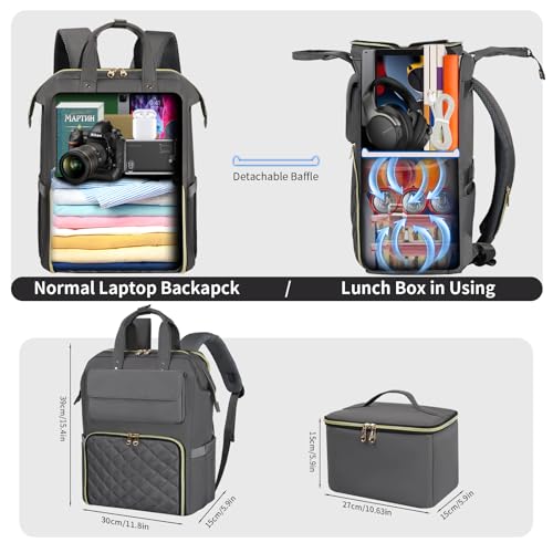 Image of BERTASCHE Lunch Backpack for Women, 15.6 Inch Laptop Backpack with Insulated Cooler Lunch box, Nurse Backpack for Teacher Work Travel College Picnic,Grey