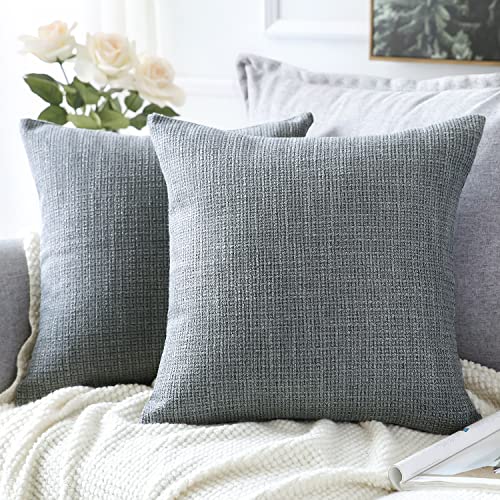 Artscope Cushion Covers Set of 2 Linen Decorative Square Pillowcases Pillow Covers 50x50cm for Home Decor Sofa Bedroom Car (Dark Gray, 20x20)