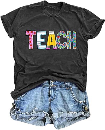 ELDPS Teacher Shirts for Women: Funny Teach T Shirt Teacher Life Tees Cute Teachers Gifts Tops Blouse