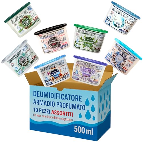 Deumidificatore Armadio Profumato Antimuffa e Assorbi Umidità 10x500ml, Ideale per Bagno, Casa e Ambienti con Muffa Stop (Assortiti)
