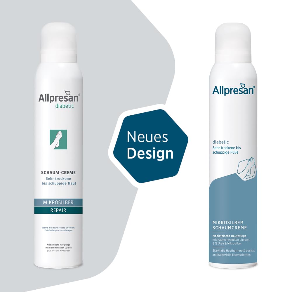 Allpresan Crema de espuma diabética de microplata + repair con microplata para pieles muy secas a escamosas en diabetes mellitus, 200 ml (paquete de 2)