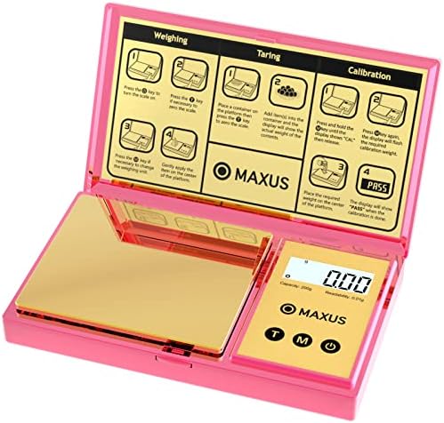 MAXUS Digital Gram Scale with 200g x 0.01g Capacity, Stylish Pink Plated Shining Cover and Platform, Mini Pocket Scale for Food and Jewelry