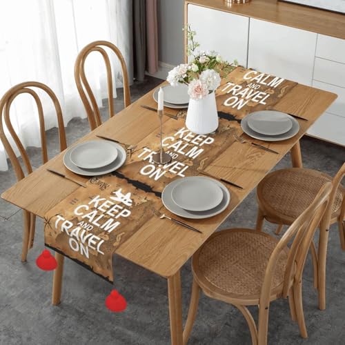 Chemin de table avec pampilles Keep Calm motif voyage antidérapant 152 cm - 2