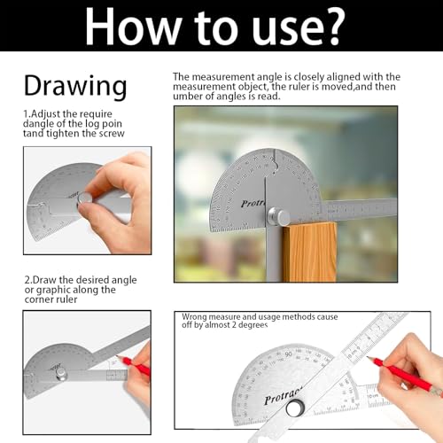 Nortools Winkelmesser – Edelstahl-Winkelmesser 0-180° mit rundem, verstellbarem Kopf | Präzisionswerkzeug für Schreiner, Mechaniker & Handwerker (30 cm / 11,8 Zoll)
