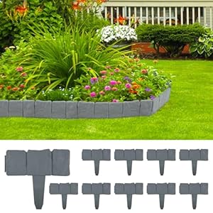 Forever Speed 10 PCS Bordures de Jardin 2.5m Bordure de Pelouse Bordure de Gazon Jardin Clôture Bordure Clôture Effet Pierre Gris Bords de Pelouse en Plastique