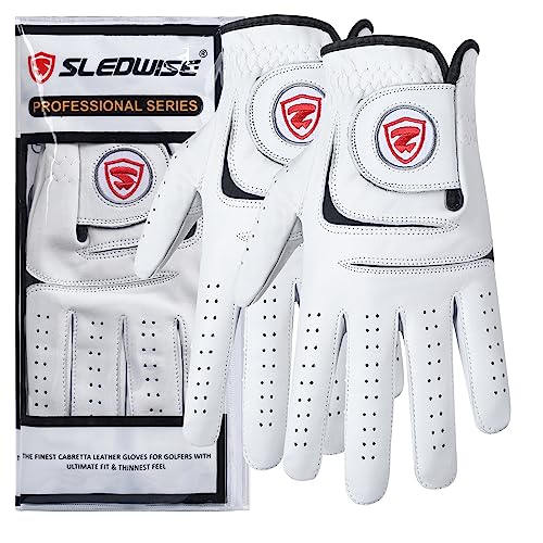 Golf Gloves Men Left Handed Golfer 2 Pack - 100% Cabretta Leather, Mens Golf Glove, All Weather Grip (X-Large)