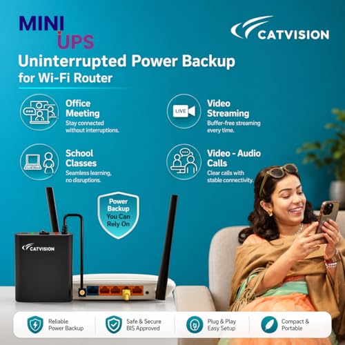 Image of Catvision Mini UPS for WiFi Router Broadband Modem | Support 12V-2A Routers | Backup Upto 4 Hrs (Lab Tested) | WiFi Router UPS Power Backup During Power Cuts | 1 Year Warranty