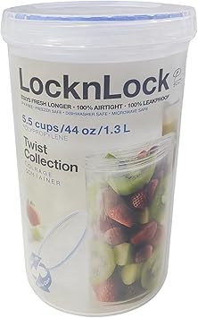 LOCK & LOCK Easy Essentials Twist Food Storage lids/Airtight containers, BPA Free, Tall-44 oz-for Pasta, Clear