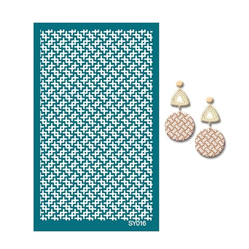 MANGOUSONG Screen Printing Kit,9x15cm Heart Flower Spike Pattern Silk Screen Stencils for Polymer Clay Line Art Reusable Mesh Transfer Printing Earring Jewelry Making Style 5