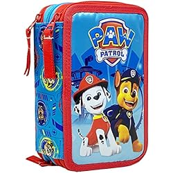 Cortina De Baño Paw Patrol La Patrulla Canina Estuche Triple Lleno para Niños y Niñas, Plumier Triple, 44 Accesorios Educación Primaria, 20 Centímetros, 3 Cremalleras, Compartimentos Organizados, Paw Patrol