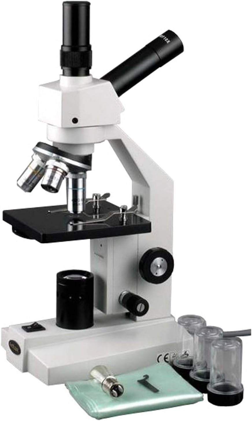AmScope D100 Dual-View Compound Monocular Microscope, 40X-400X Magnification, Brightfield, Single-Lens Condenser with Disc Diaphragm, Plain Stage
