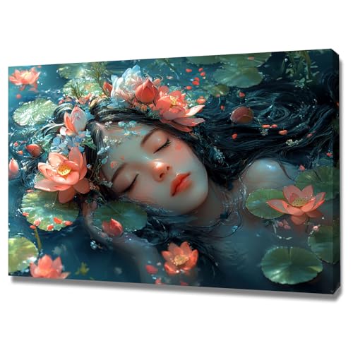 Tableau decoration murale fleur de lotus encadré pour briser la monotonie des murs vides